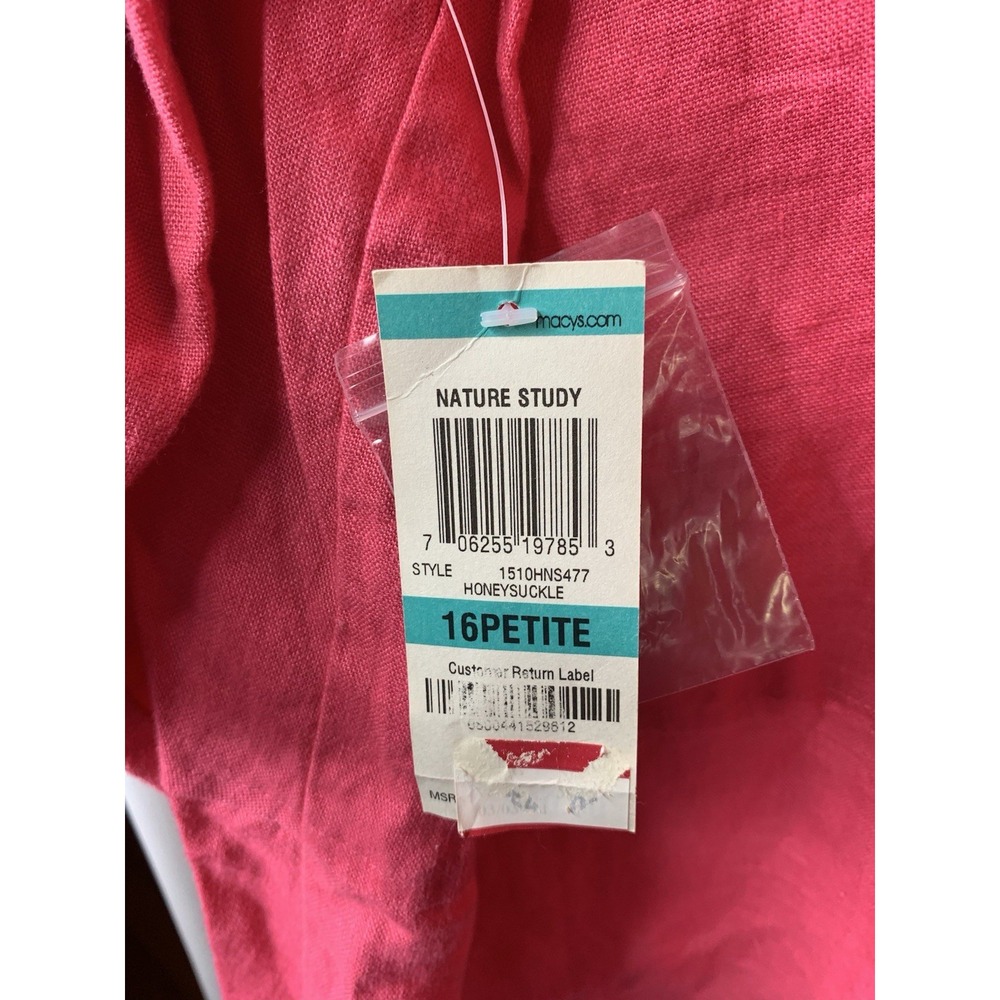 Women's 16P JM Collection Pink 100% Linen 3/4 Sleeve Button Shirt NWT - Picture 4 of 11